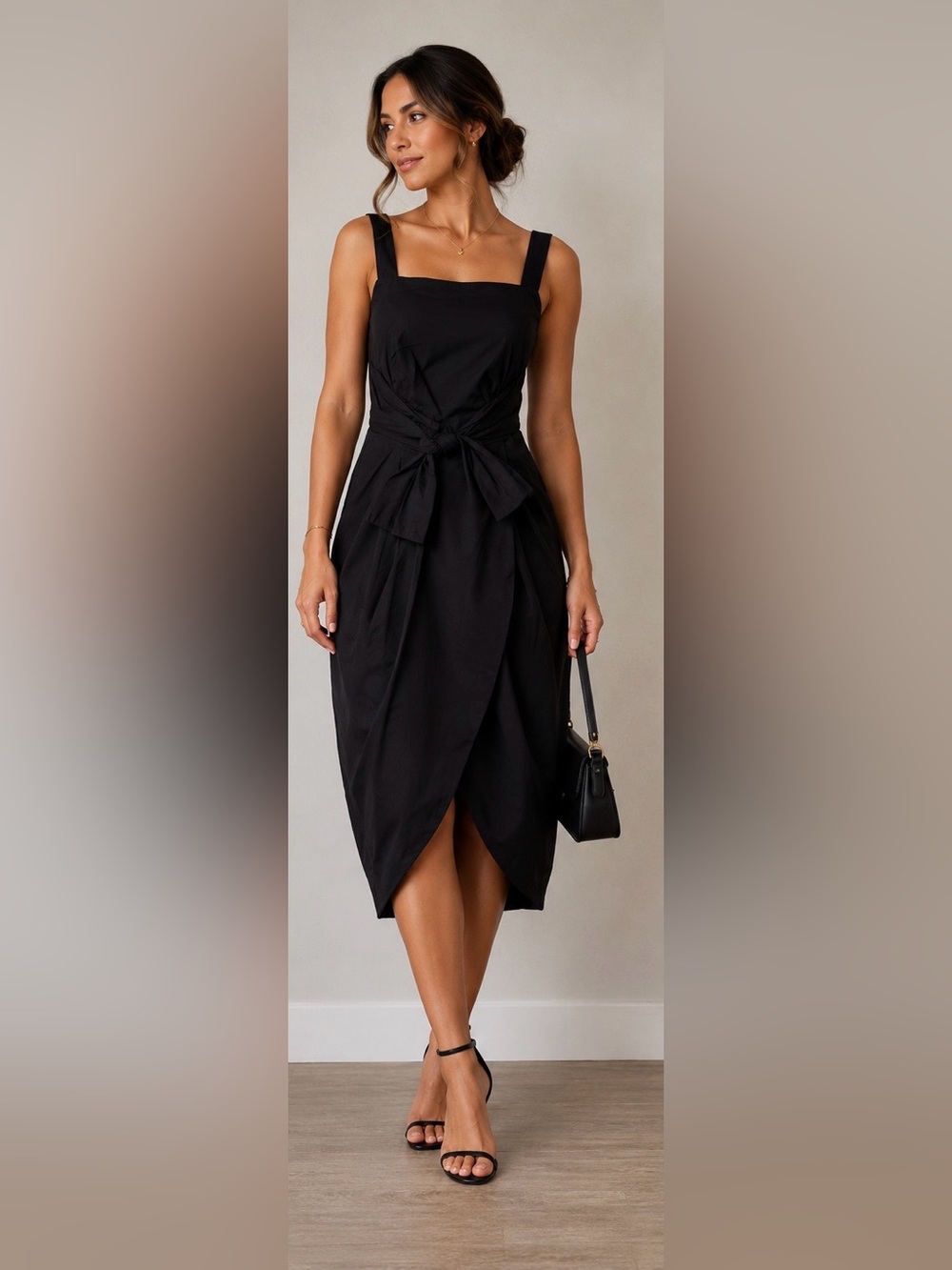 Lavina Turra black cotton tie front tulip bubble dress size 42 made in Italy